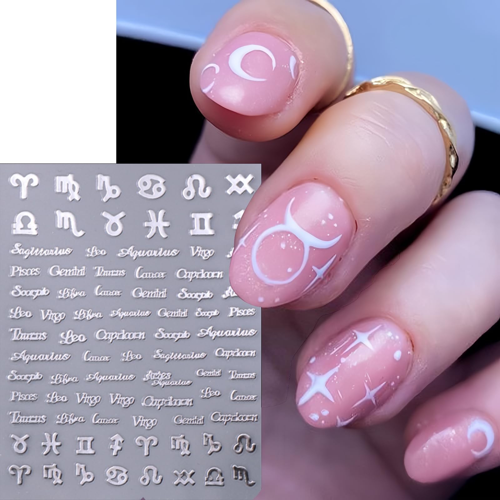 SHUXILIN Zodiac Letter Nail Stickers 6 Sheets Gold Silver Pink