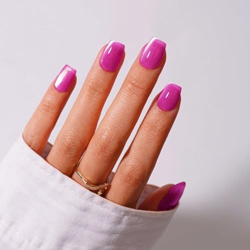 Cat Eye Press On Nails Short, 30 Pcs Glitter Bright Hot Pink glass hot pink