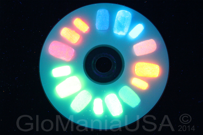 6 Neon Glitters, 4x Visible Glow in the Dark Powder Stars Moons FREE UV KEYRING
