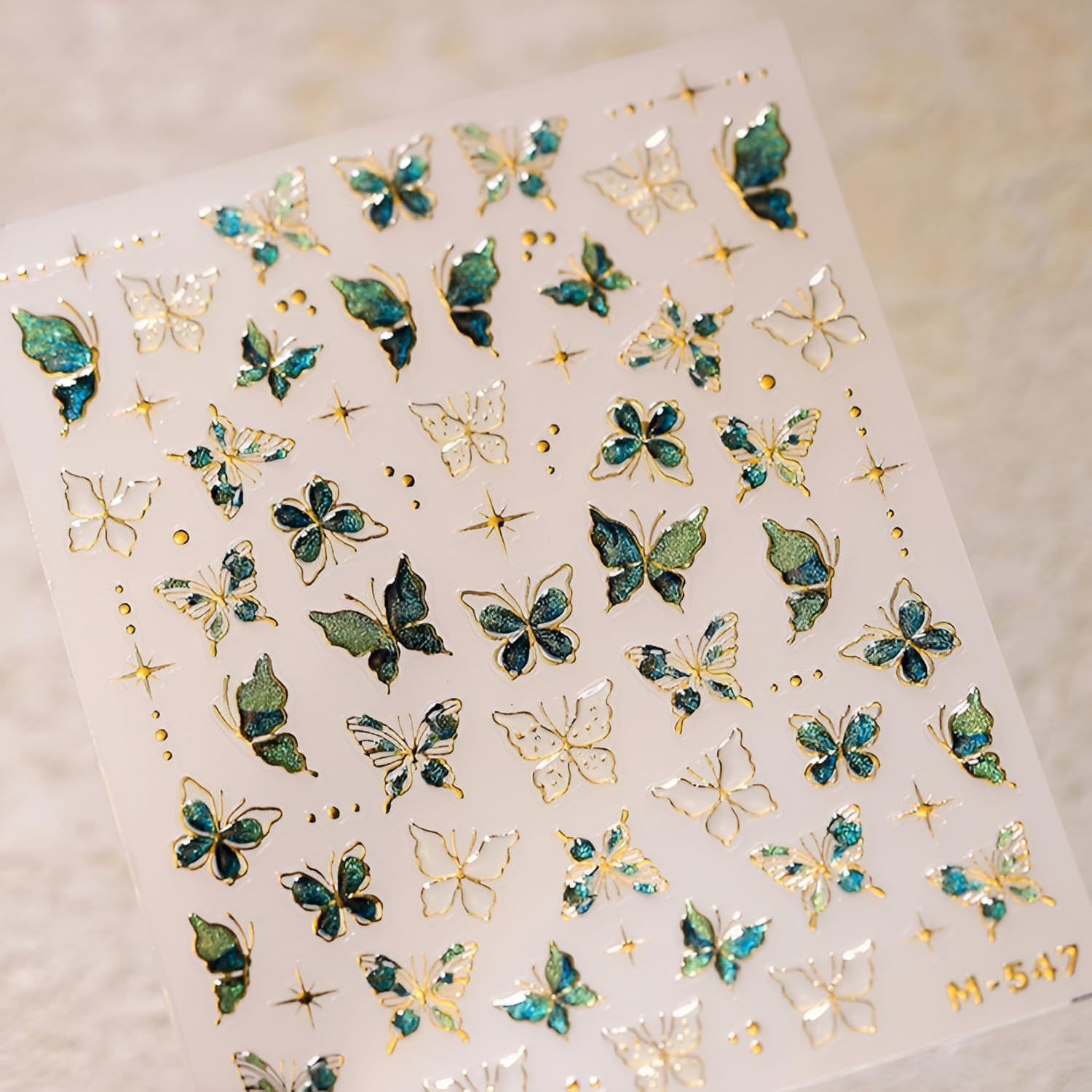 Green Butterfly Nail Stickers for Nail Art 5D Embossed Nail Decals Gold Butterfl
