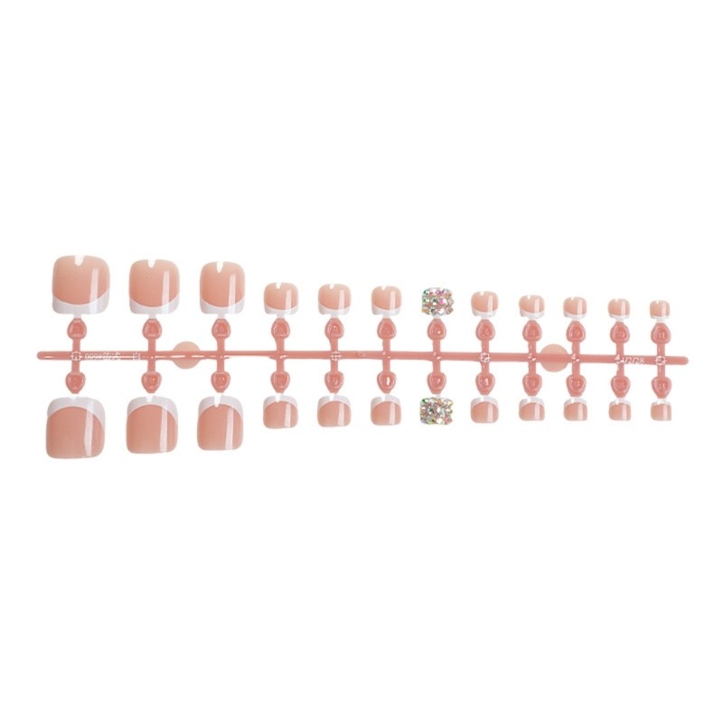 24 Pieces Short Square French Toenails Glitters Rhinestones For Fashionable Look