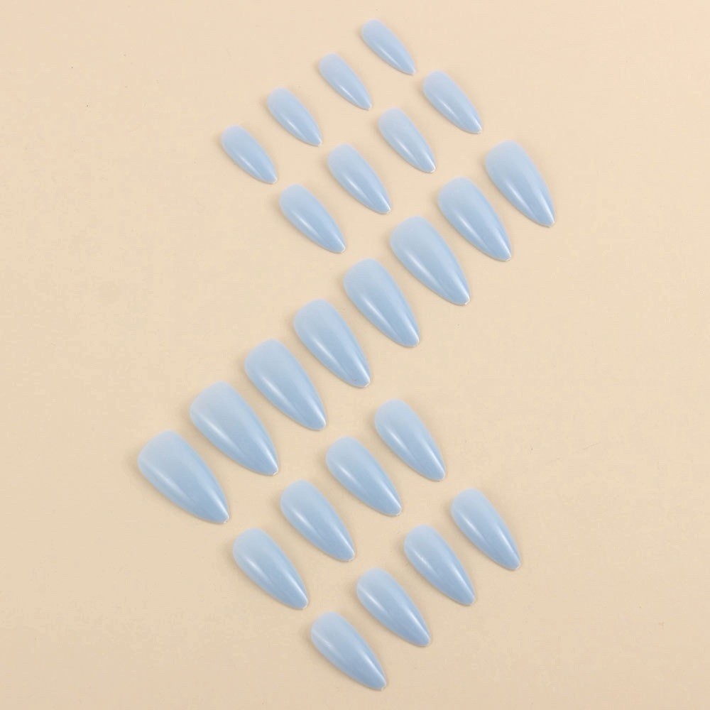 24pc Light Blue Press On Nails | Long Almond | Reusable with Tools