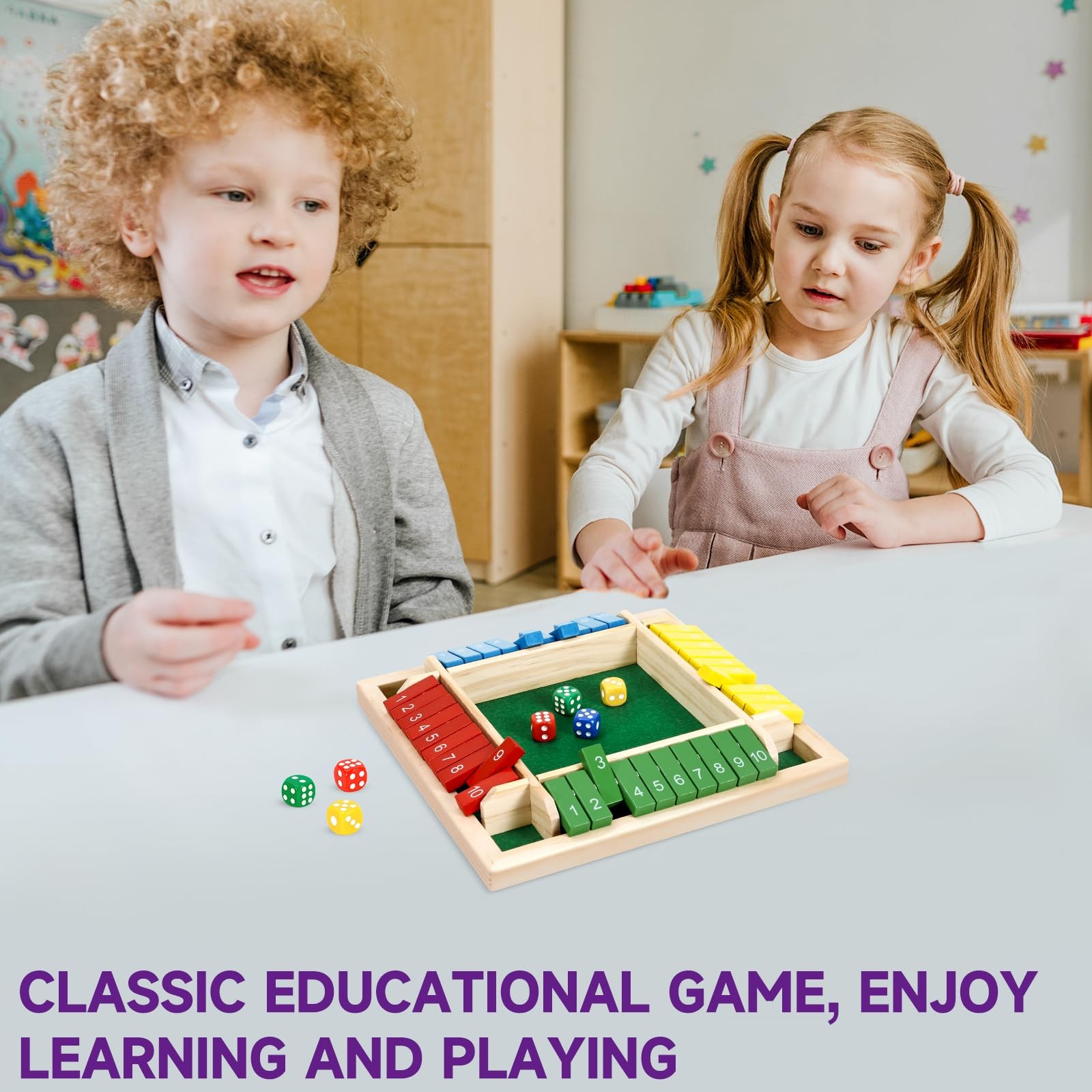 Kiapeak 1-4 Players Shut The Box Dice Game, 10 22 x 22 x 0.1 cm, Colorful