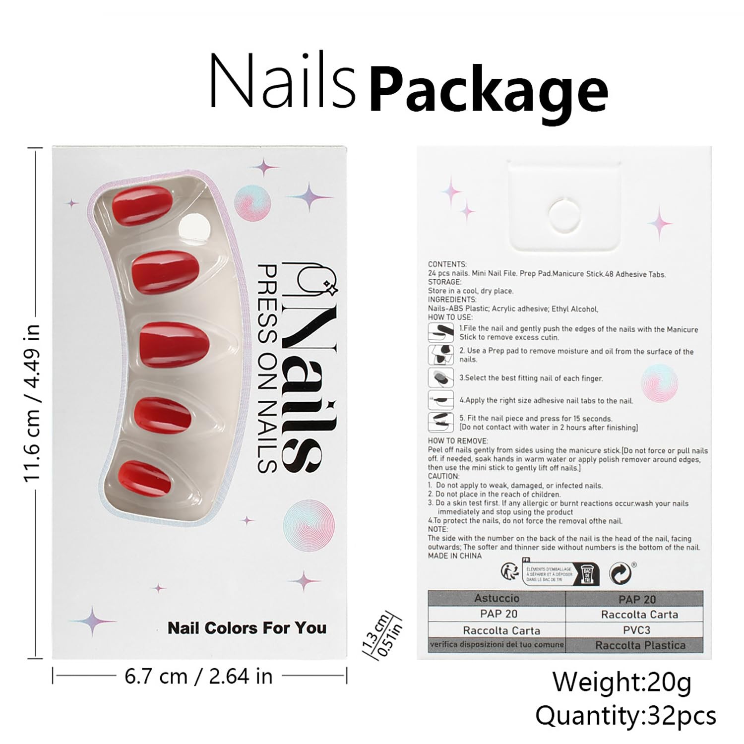 32Pcs Red Press on Nails Short Almond Fake Nails Solid Color Acrylic Nails Gl…