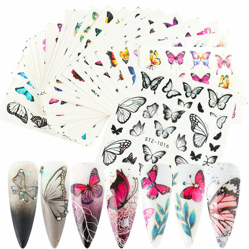 4Sheets Nail Art Sticker Butterfly DIY Waterproof Adhesive Transfer Decal NS12