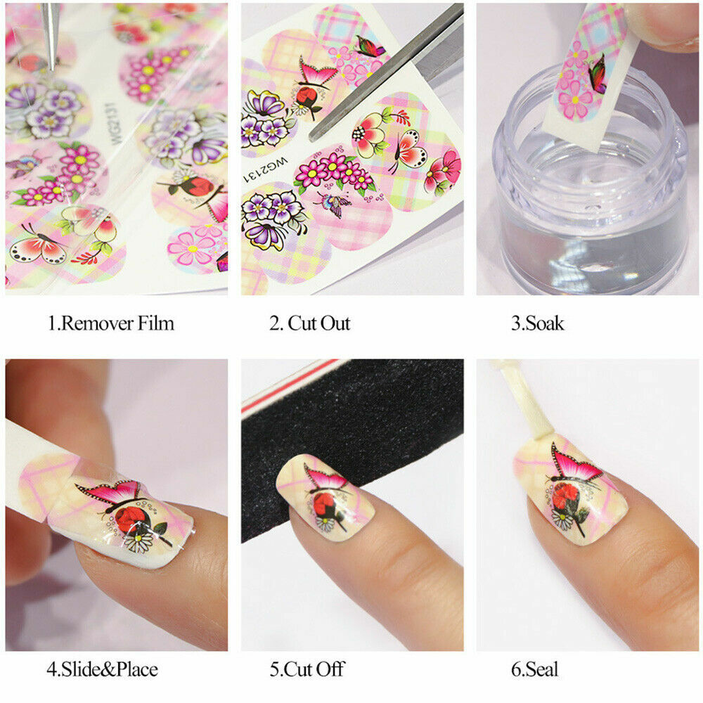 4Sheets Nail Art Sticker Butterfly DIY Waterproof Adhesive Transfer Decal NS12
