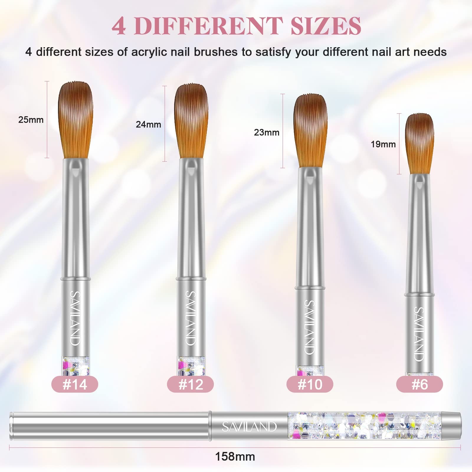 Professional Acrylic Nail Brush Set – Sizes 6, 10, 12, 14 for DIY & Salon Use, 3