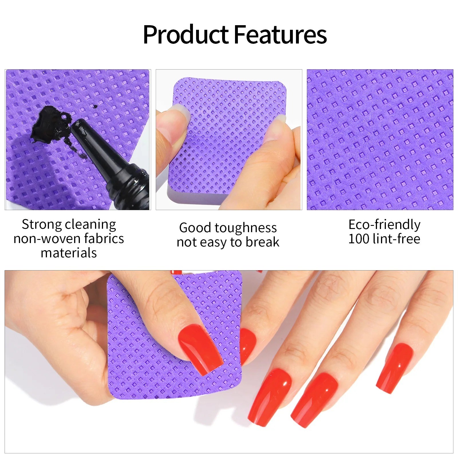 200PCS Lint Free Nail Wipes Pads Gel Polish Remover UV Manicure Cleaning Tools