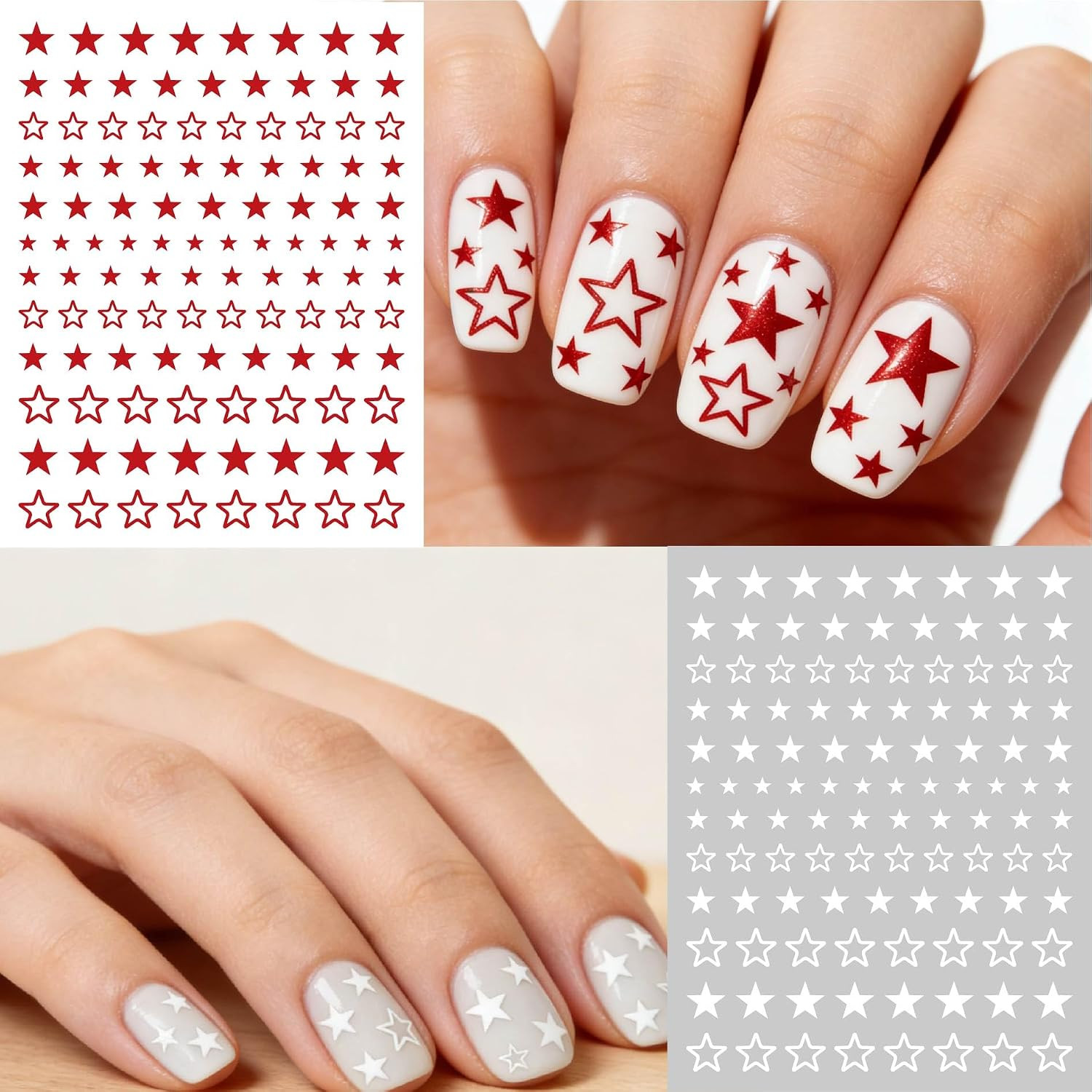 Red Blue White Star Nail Art Stickers, 3D Self-Adhesive 4Th of July Nail