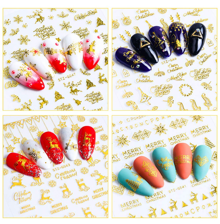 3D Christmas Nail Art Stickers Winter Gold Snowflakes Decals Self-adhesive NH21