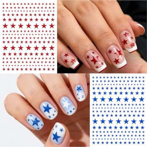 4th of July Nail Stickers – 3D Self-Adhesive Red White and Blue Star Nail