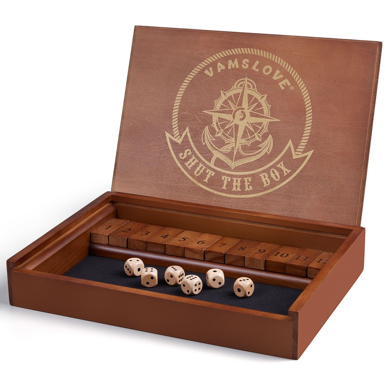 VAMSLOVE Shut The Box Dice Game Wooden Board Table Math 11.8*8.6*1.9 inches