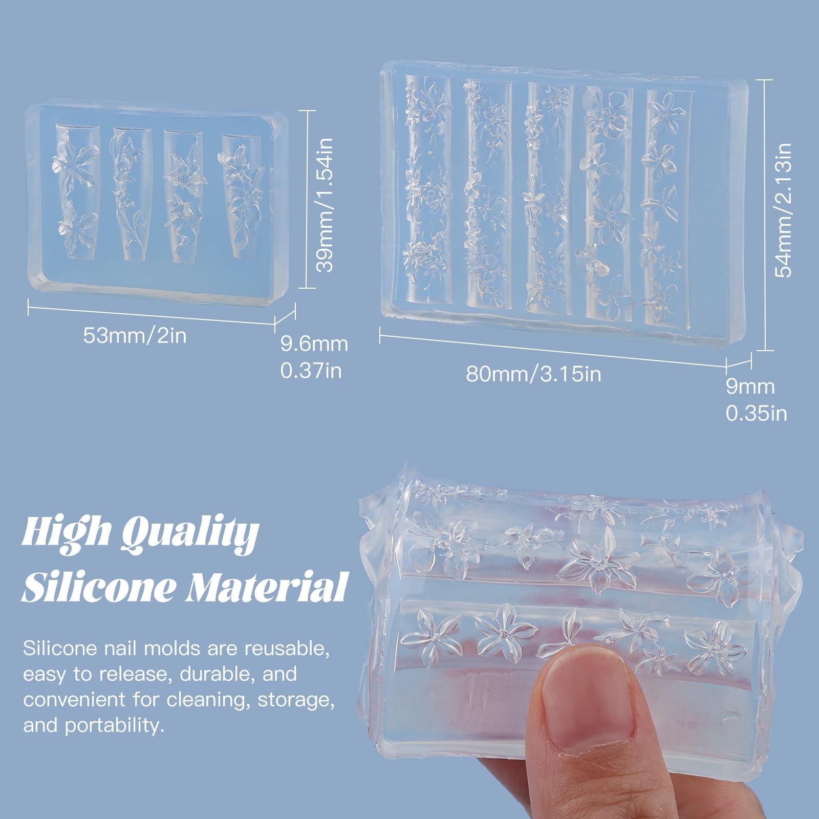 2 Pcs Flower Silicone Nail Art Molds, 3D Spring Summer Flowers Nail Charms Mo…