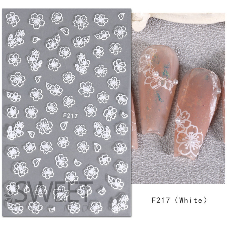 4Pcs Set 3D Nail Stickers White Flowers Adhesive Nail Art Decals Manicure NS44
