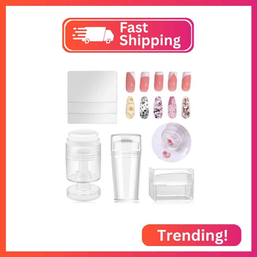 ESUOHYM 6PCS French Nail Stamp Kit Clear Silicone Jelly Nail Stamper Kit With Na
