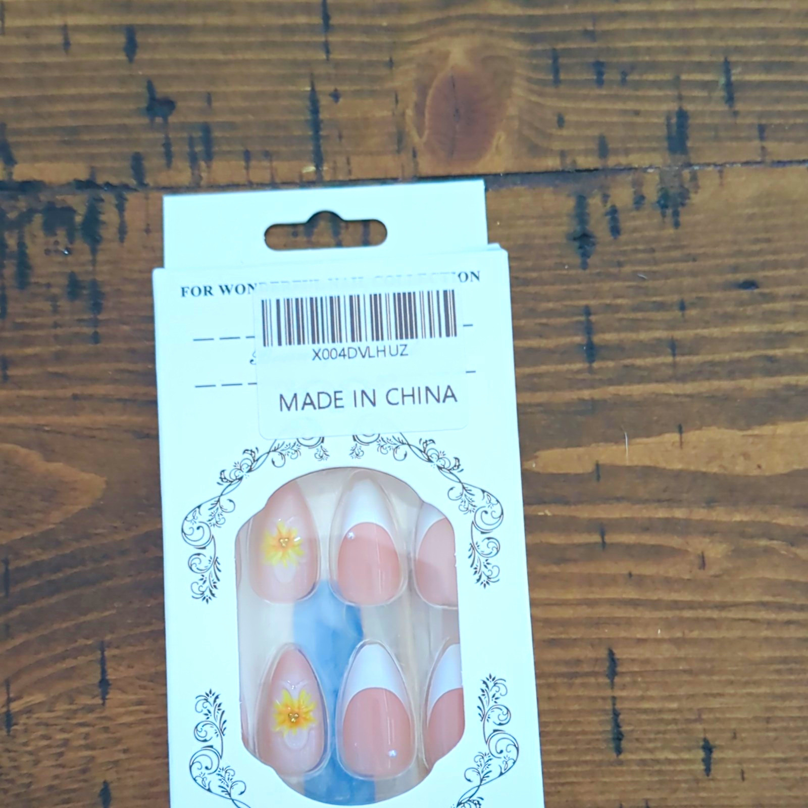 Pink & White French Tip Floral Pre-Designed Press-On Nails for Finger
