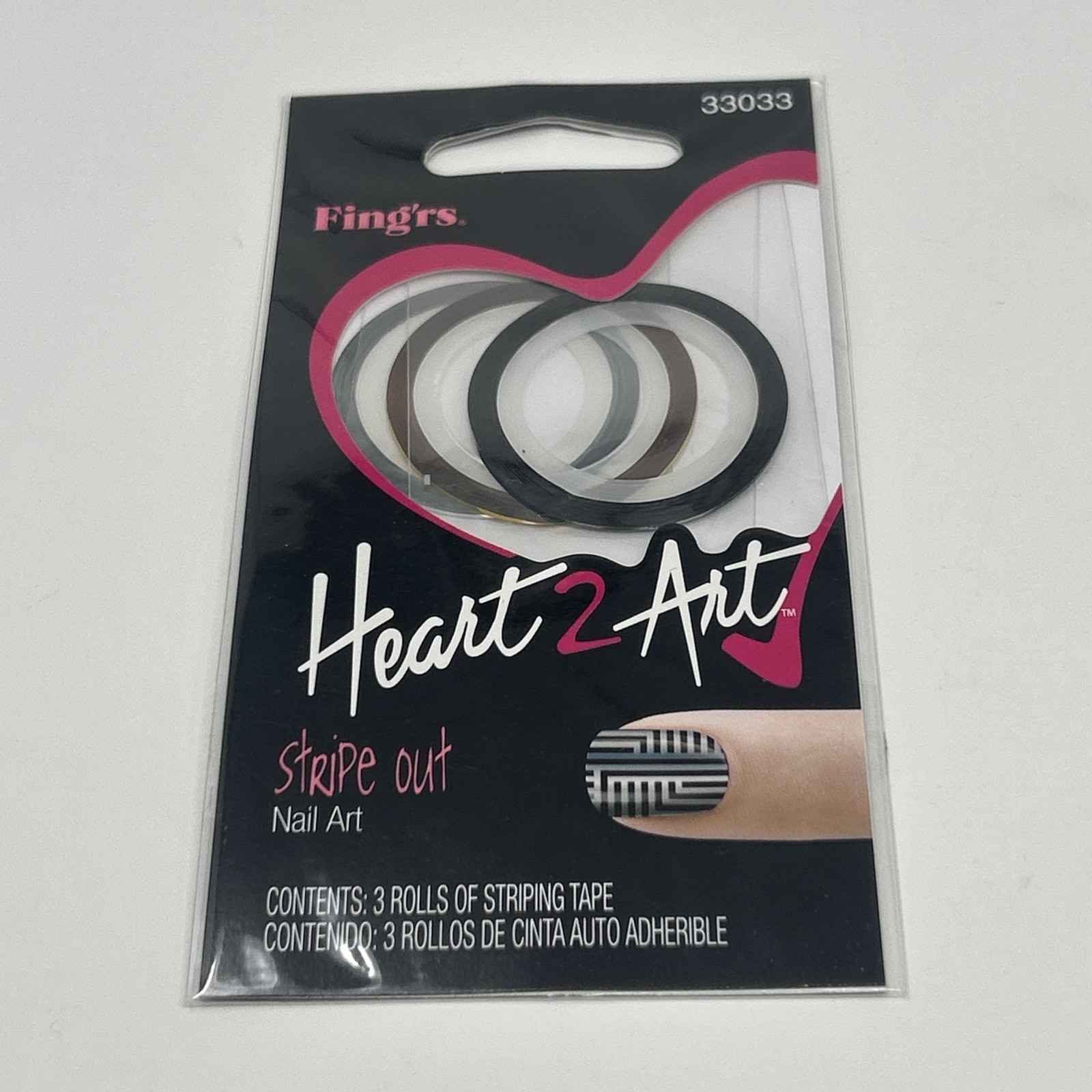 NEW Fing’rs Heart 2 Art Stripe Out Nail Art Sticker Tape Silver Gold Black 33033