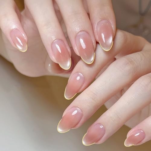 Gradient French Tip Nail Stickers for Women White Gold Curve Line Nail Art