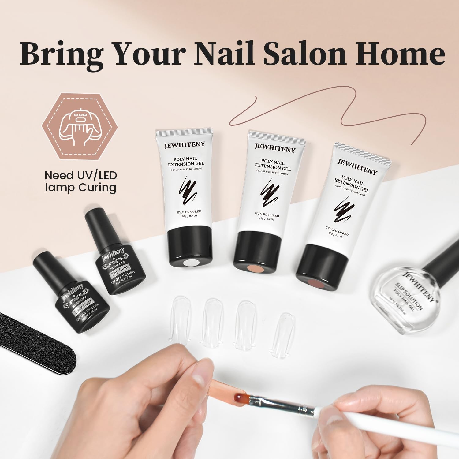 Poly Nail Gel Set Clear Nude Brown Neutral Classic Color Base and Top Coat Sl…