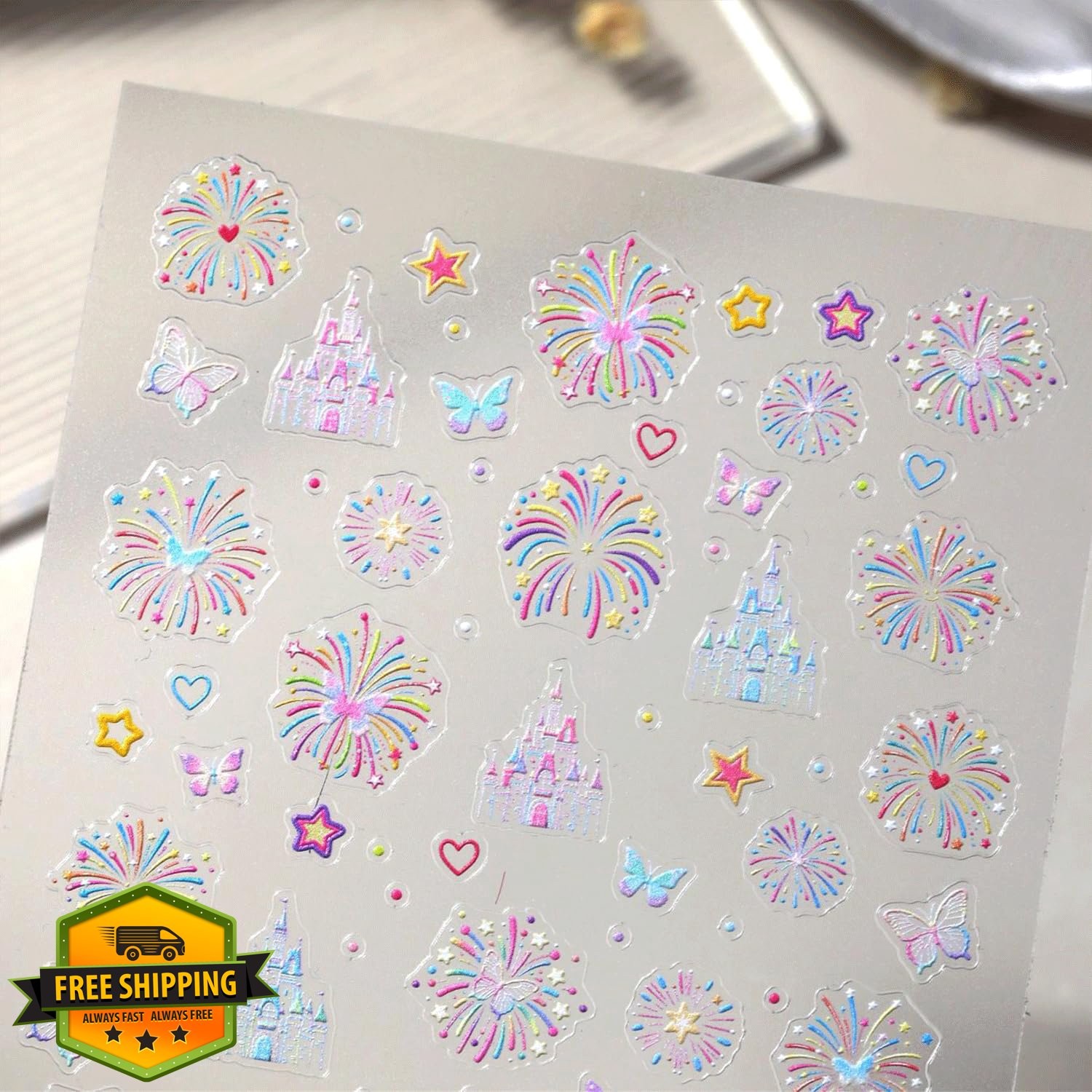 Spebozy Firework Castle Nail Stickers 5D Embossed Colorful