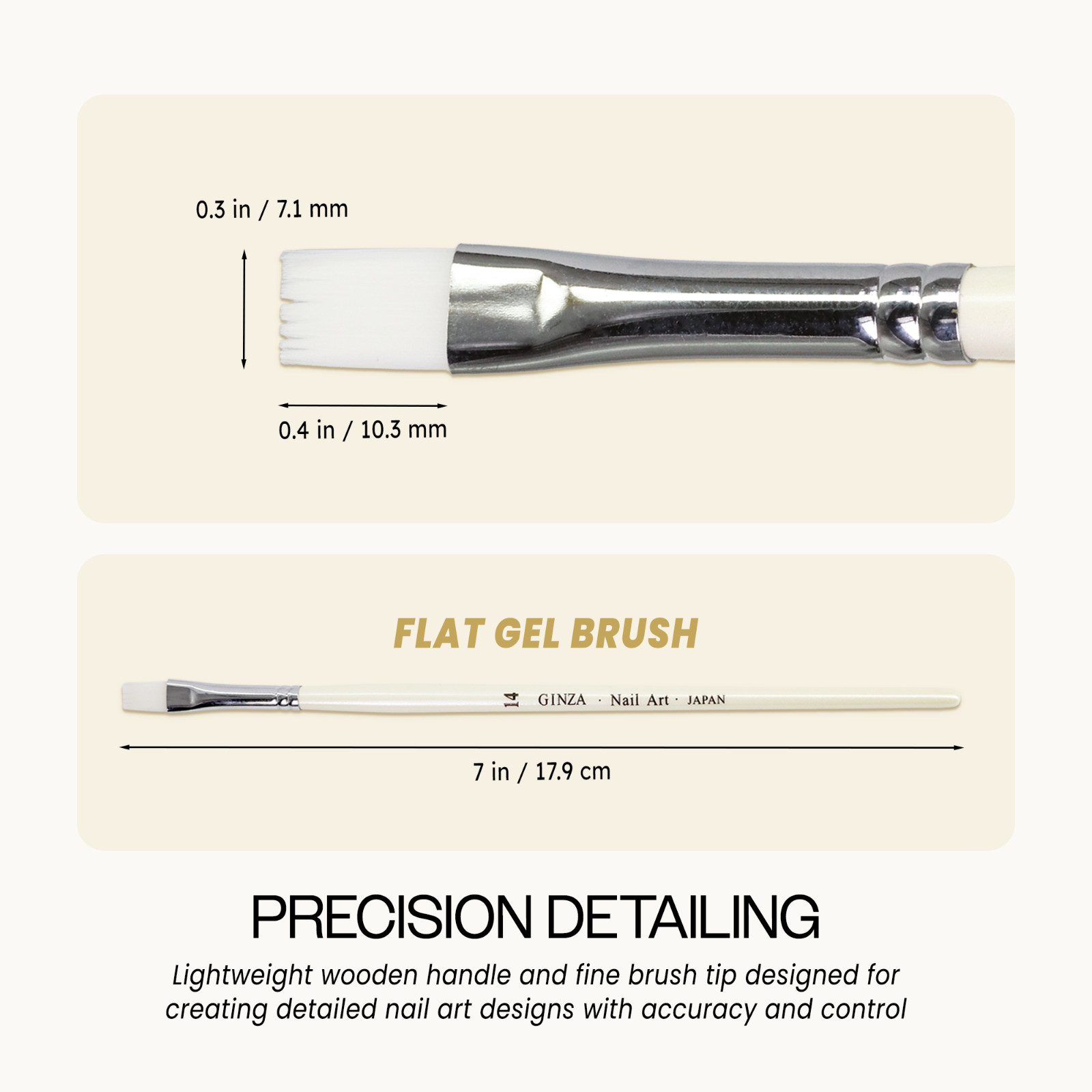 Ginza Professional Quality Gel Nail Art Brush with White Wooden Handle