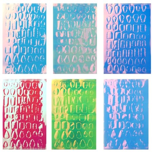 6PCS Aurora Glass Nail Foil Sheets Laser Nail Stickers 3D Reflective Mirror