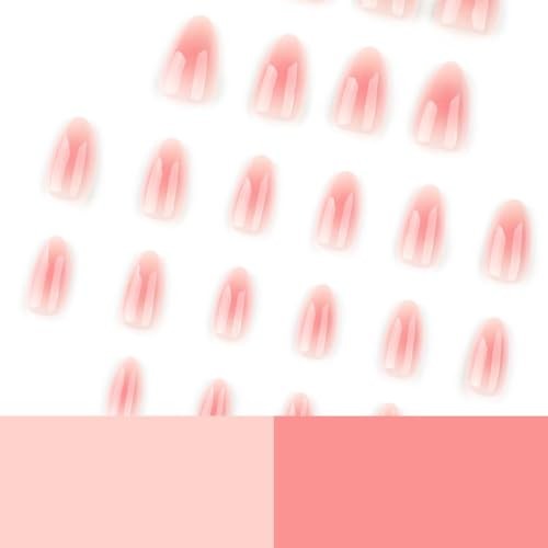 Pink Aura Press on Nails Short Almond Fake Nails Cute False Style-A Style-21
