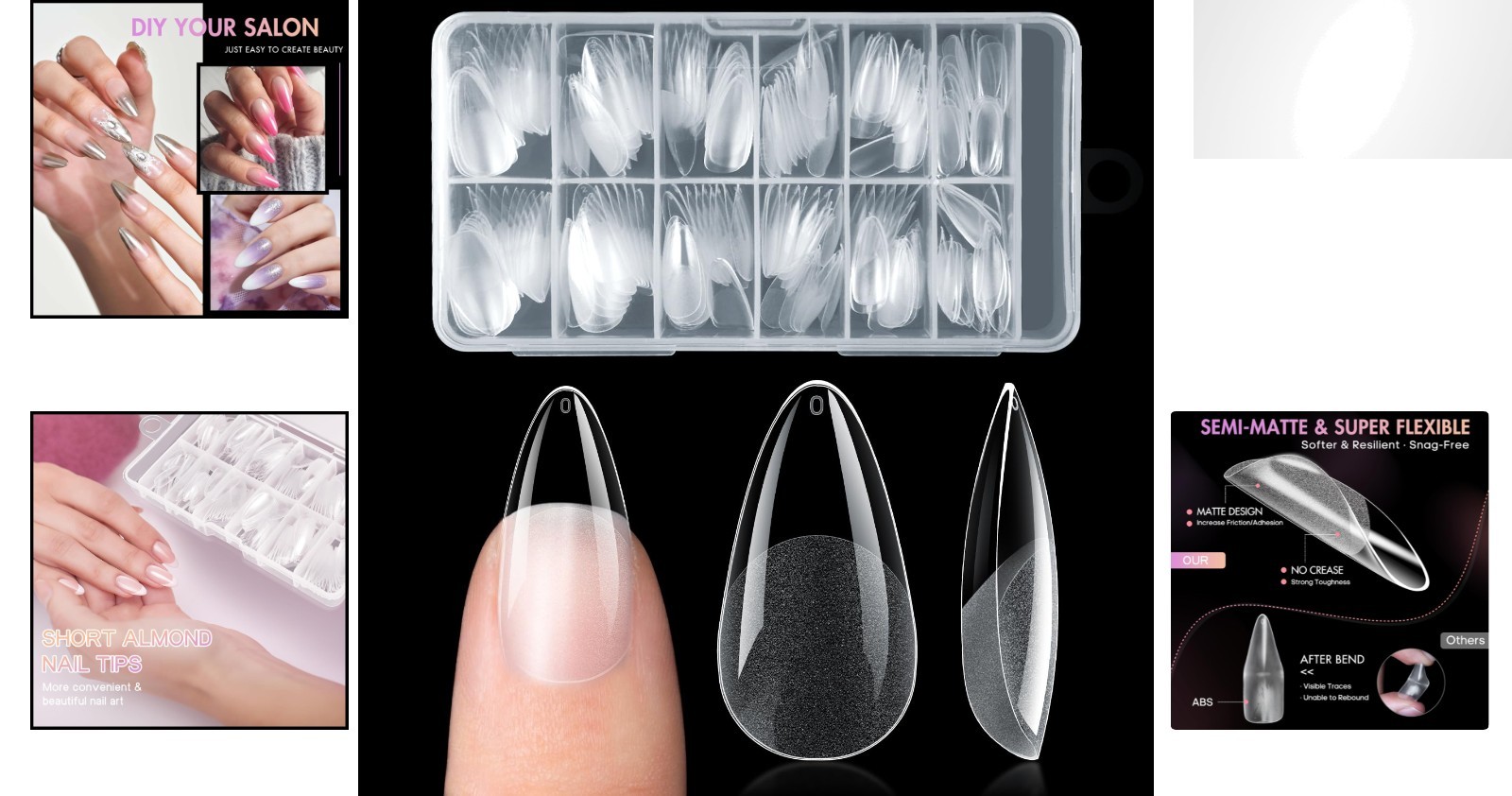 Custom Fit Almond Nail Tips – 240pcs Half Matte Full Cover for Salon-Like Finish