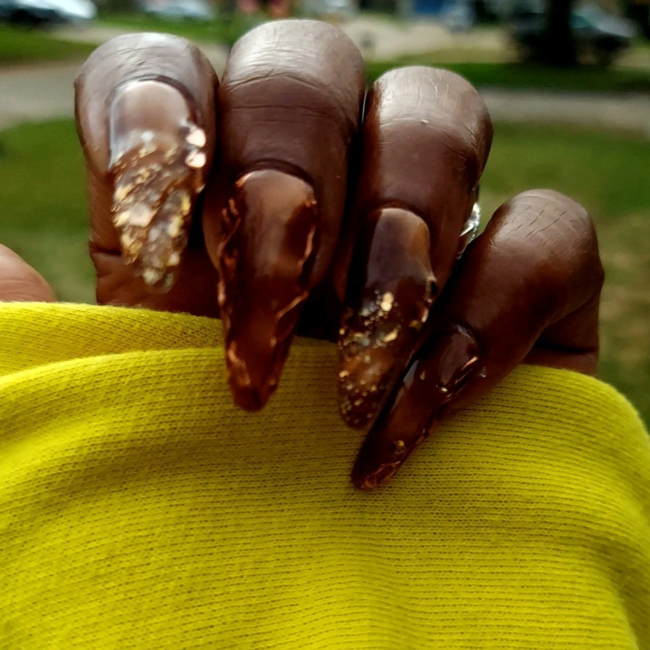 Brown Cat Eye Nails, Gold Chrome Nails