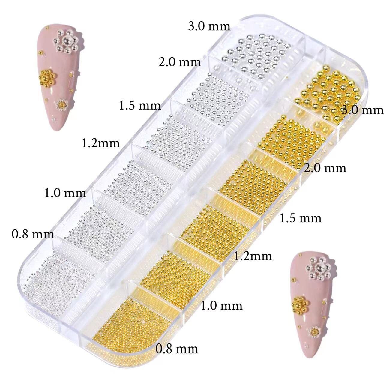 Nail Art Pearls Flatback Charms Mixed Sizes Gold Silver White – 2 Boxes