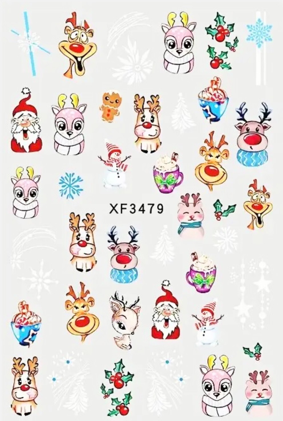 Nail Art Sticker Christmas Santa Snowman Reindeer Ornaments Xmas Tree Decals3479