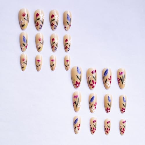 Almond Spring Press on Nails Colorful Flower Fake Nails Glossy Finish style10