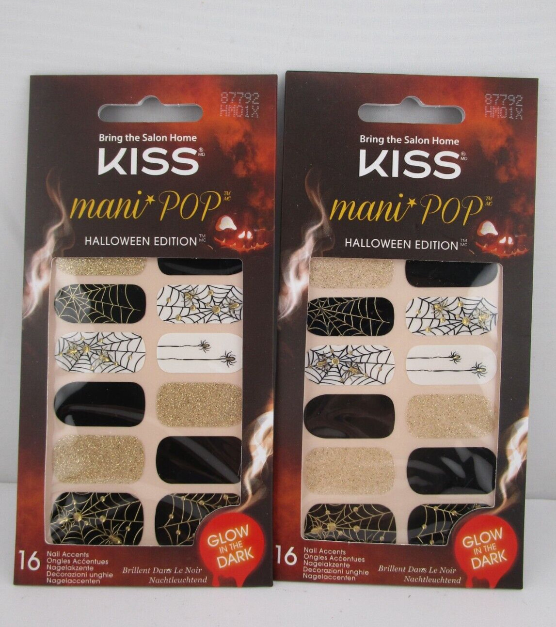 KISS Mani Pop Nail Accents Stickers Halloween 87792 Glow in Dark 16ct Ea, 2 PACK