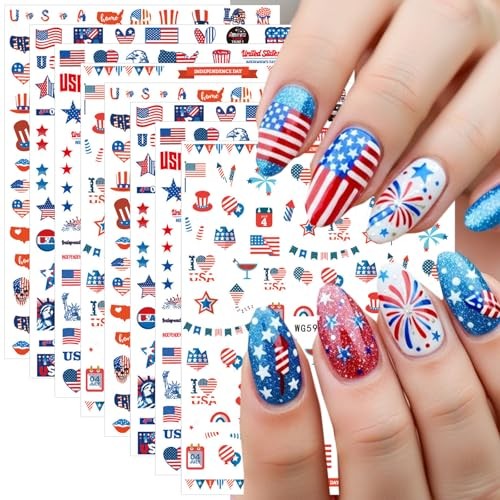 8 Sheets 4th of July Nail Art Stickers – American Flag Patriotic 4th of July-5