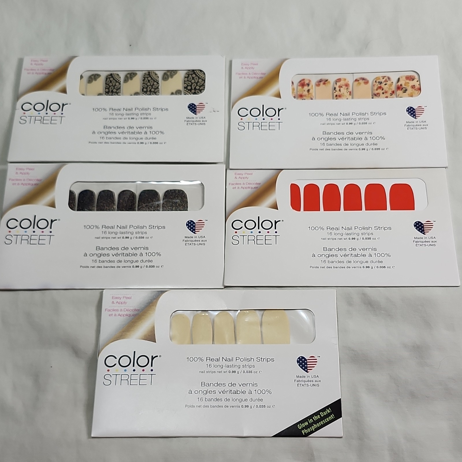Color Street Press-On Nail Polish Strips Multicolor Variety Glow Glitter Floral