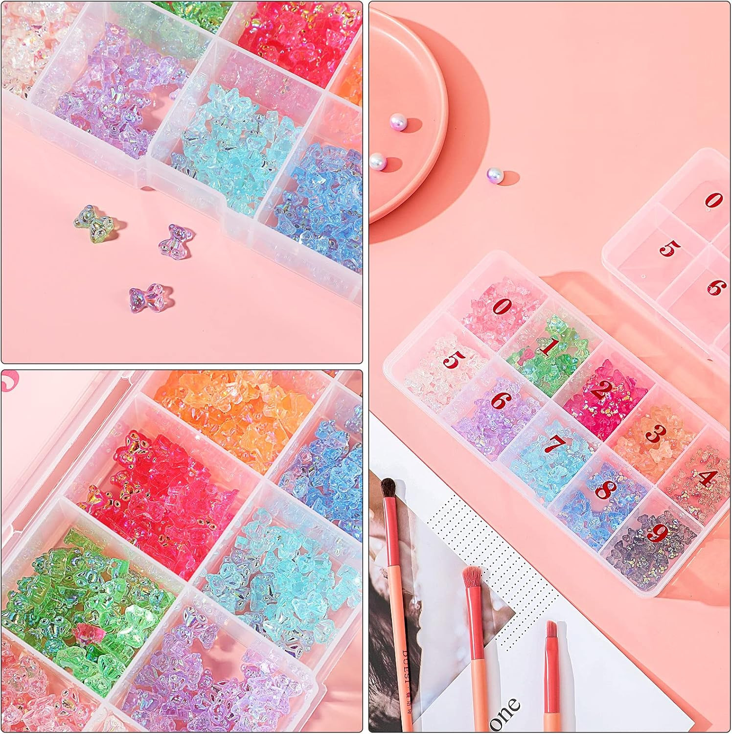 2 Pieces Nail Tip Box Empty False Nail Tips Organizer Box with 10 Number Spaces