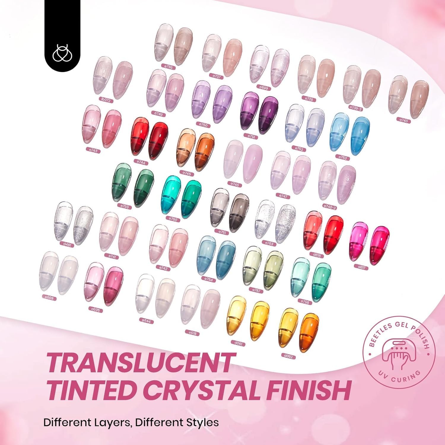 Beetles 53PCS Jelly Gel Nail Set – 36 Colors Crystal Ice Collection Kit Top Coat