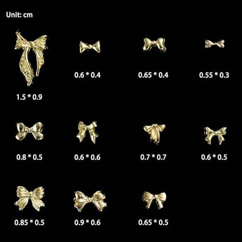 90PCS Gold Bow Nail Charms, Small Bowties for Nail Art Mix Size 3D Alloy Metal