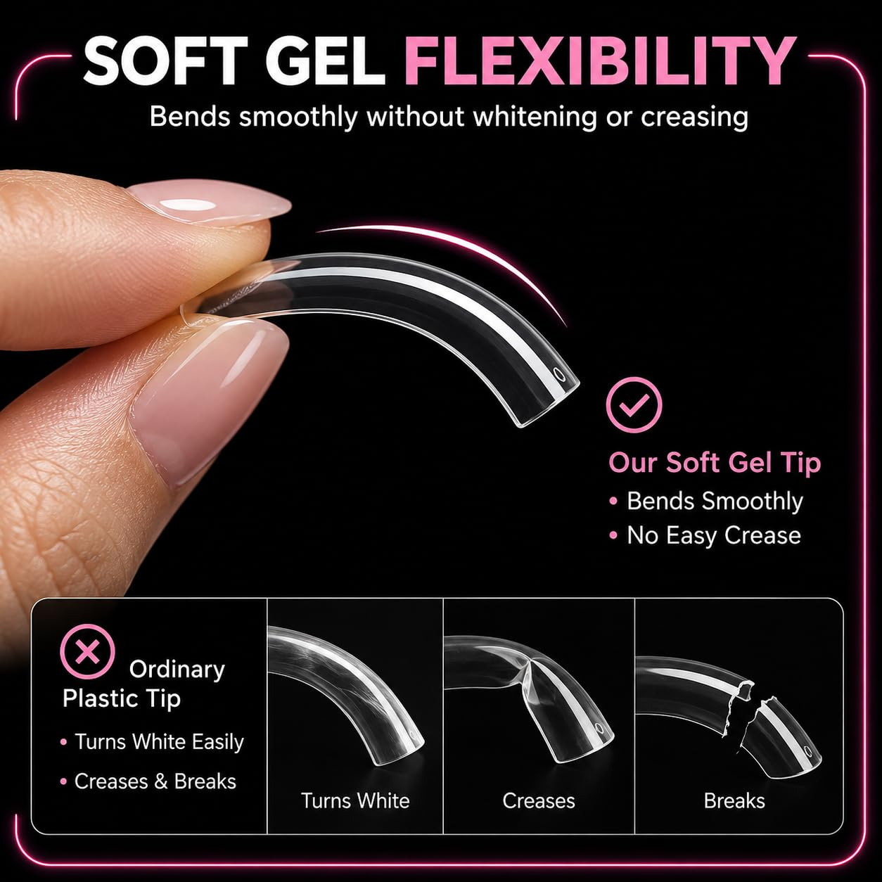 Long Square Nail Tips,Pre-Etched Full Cover Soft Gel Nail Tips | 240Pcs Clear No