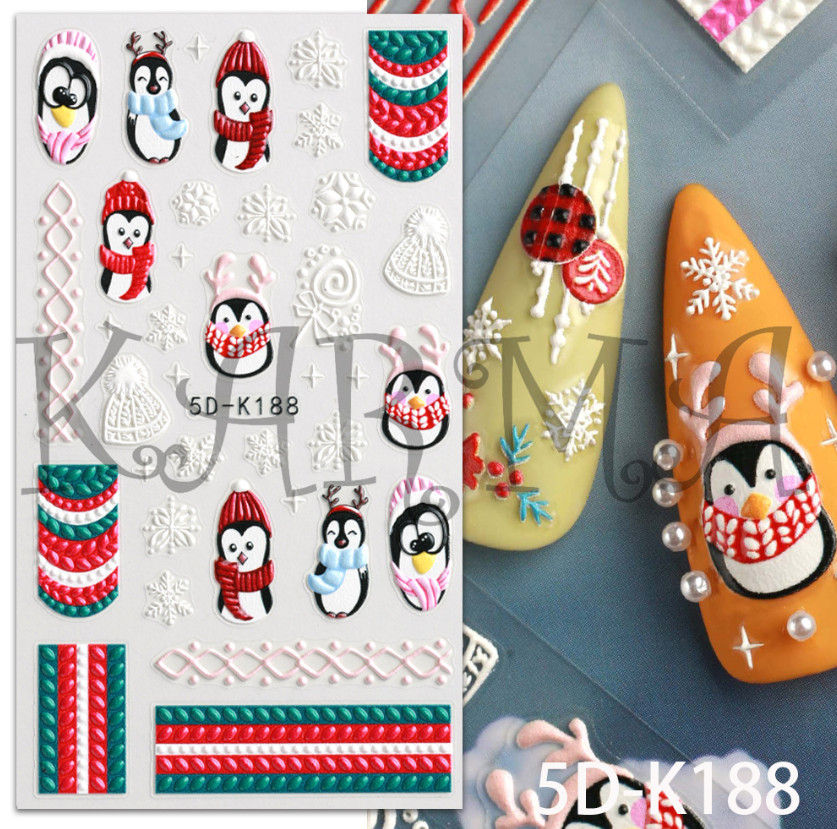 Christmas 5D Nail Art Stickers Snowflake Tree Heart Self-Adhesive Manicure NH7