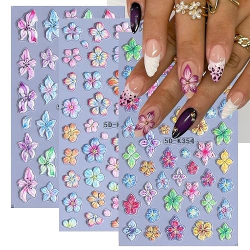Flower Summer Nail Stickers 5D Embossed Hibiscus Flower Nail Designs Color-26