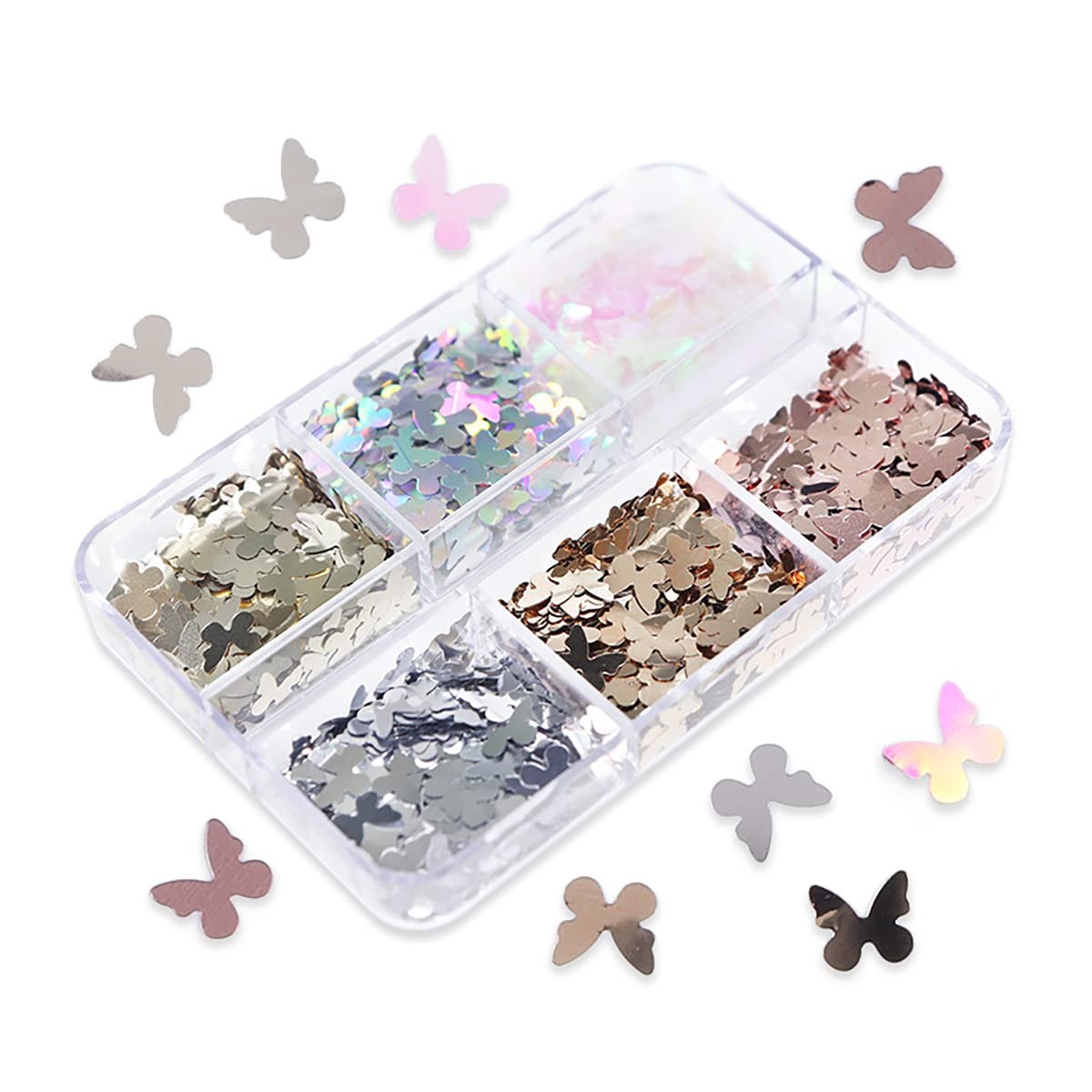 6 Grids Holographic Butterfly Nail Art Glitter Sequins 3D Sparkly Laser Butte…