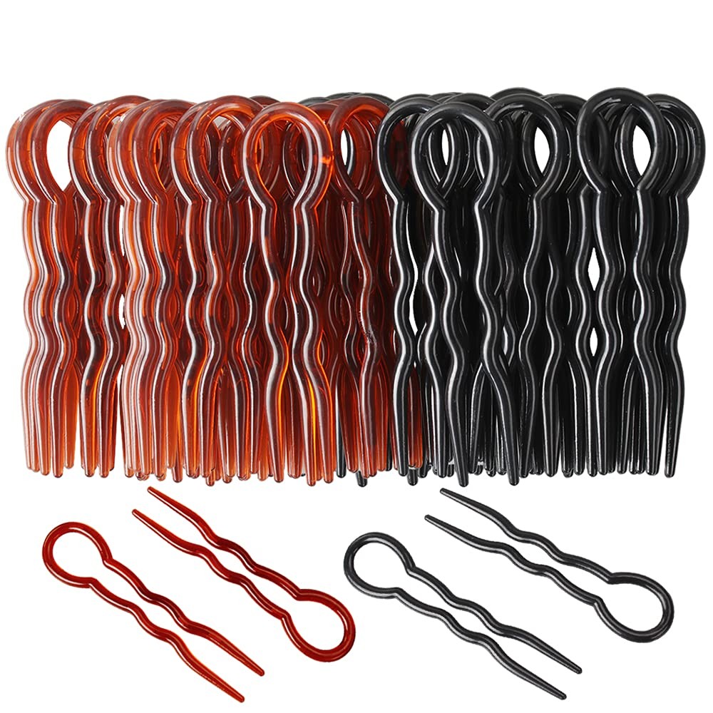 40 Pcs Plastic U Shaped Hair Pins Grip Fast Spiral Braid Brown