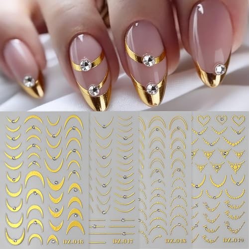 French Golden Line Nail Art Stickers – 4PCS Bronzing Mirror Gold Line Style9