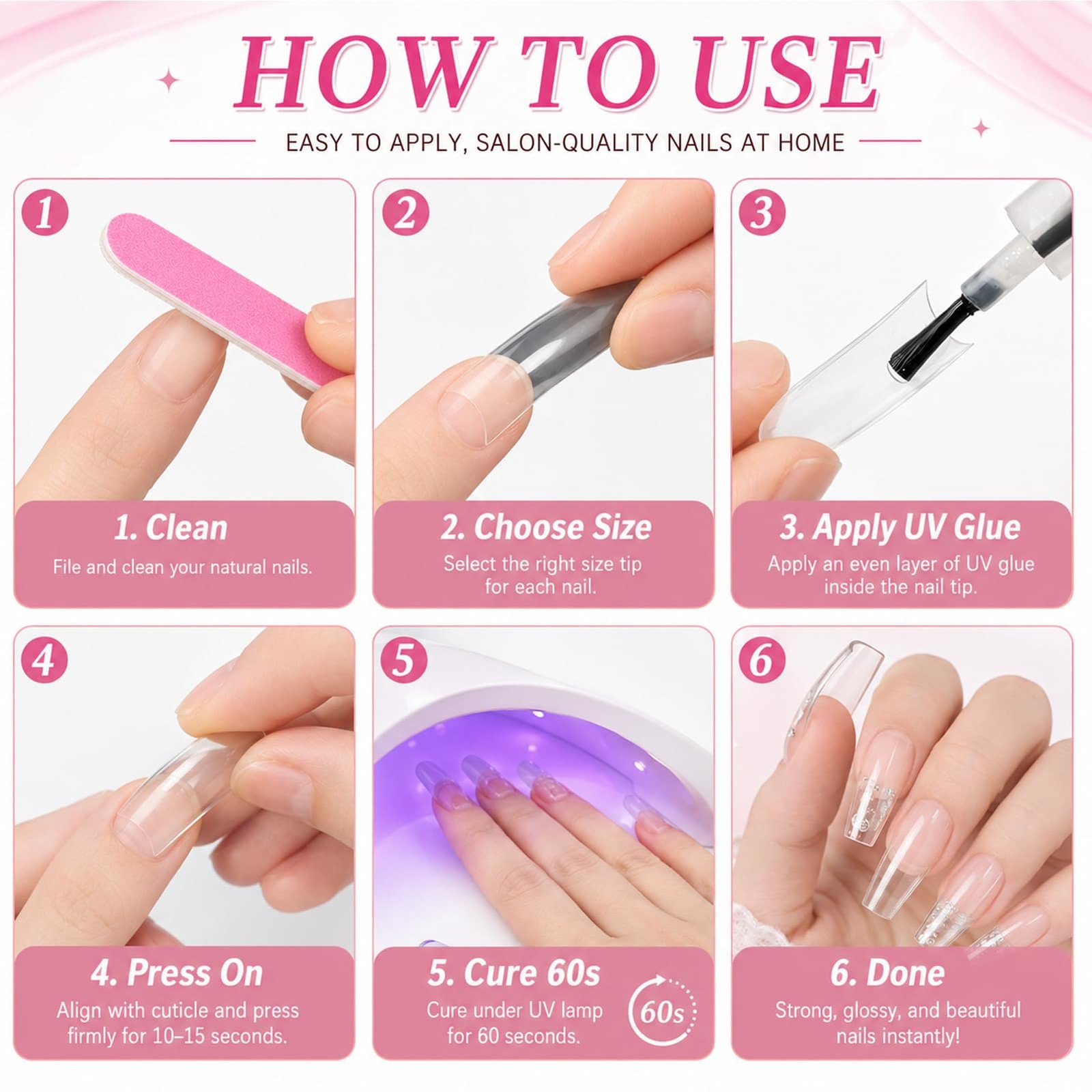 500 Pieces Nail Tips,Curved Nails,10 Different Sizes,Nails,Press On Nails,No …