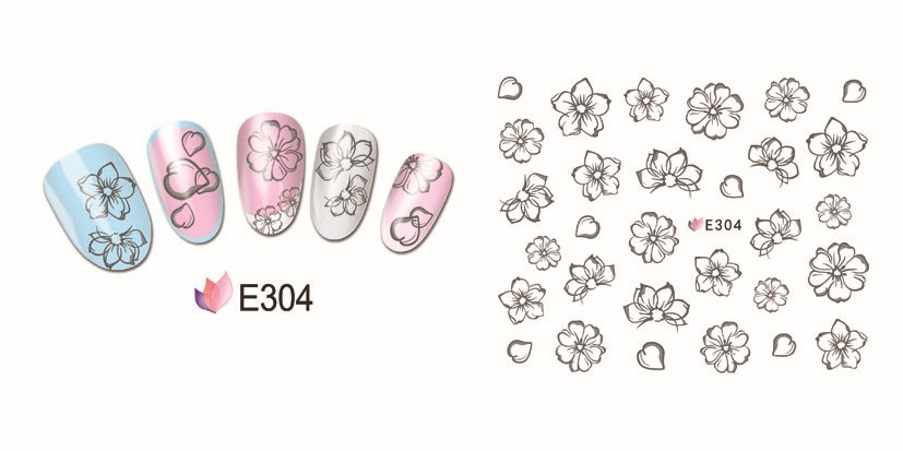 Nail Art 3D Decal Stickers Sketch Flowers Black Outline Flowers E304