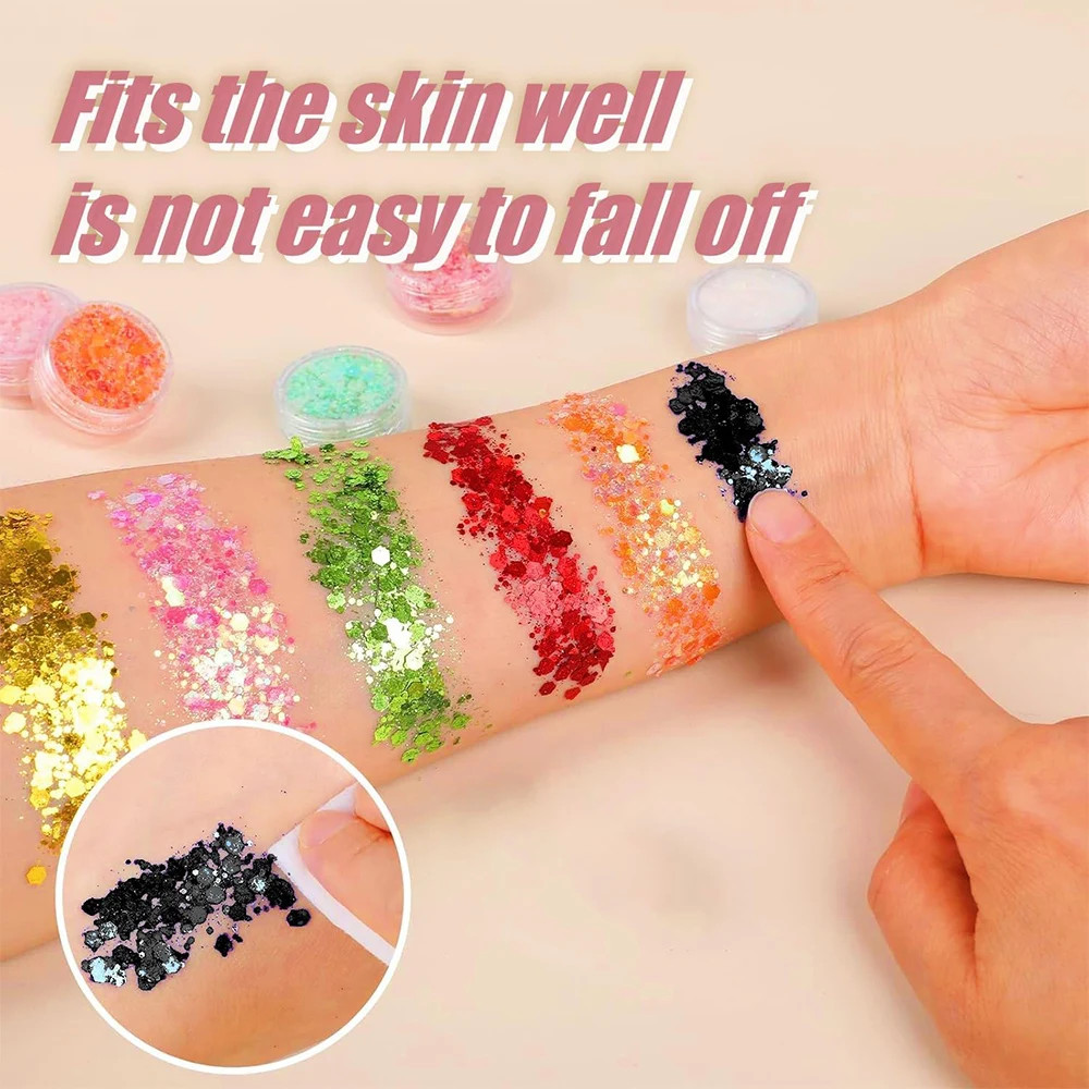 12 Color Face Glitter Makeup Body Glitter Gel Holographic for Bar Festival Party