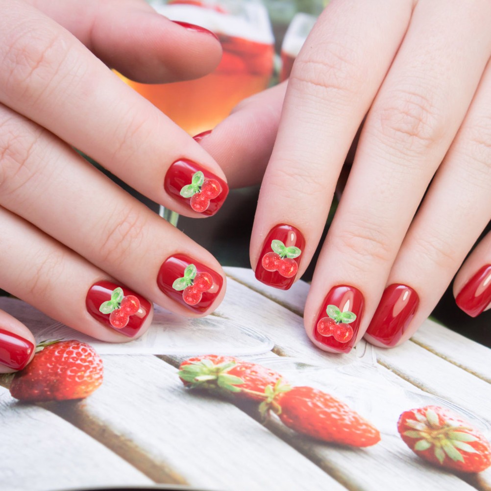 400 Pcs Kawaii Fruit Nail Charms Red Mini Cherry Cherries Nails Decoration