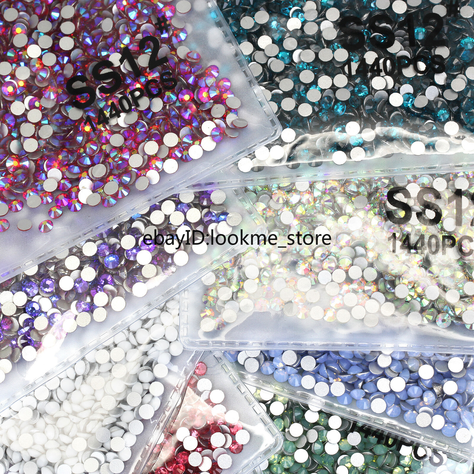 1440pcs 3mm (ss12) Crystal Glass Rhinestones Flatback Gems Nail Art Crafts Decor