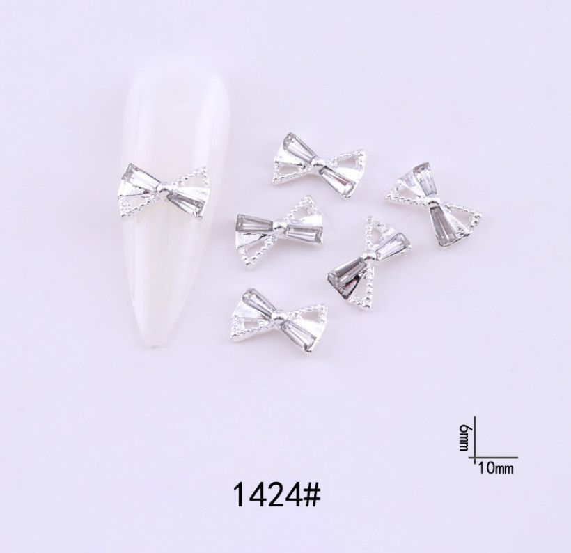 5Pcs 3D Metal Manicure Ribbon Bow Heart Bowknot Nail Art Decoration DIY NS19